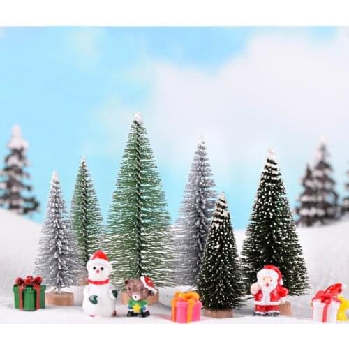 1Pcs Christmas Tree 7-9CM Snow Landscape Sisal Silk Cedar Miniature Ornament DIY Miniature Garden Bonsai Crafts Decoration