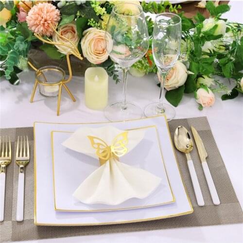 10 Imitated Porcelain Gold rim Disposable Plastic Western Food Plate Commercial Family Dinner Fruit Salad Plate
