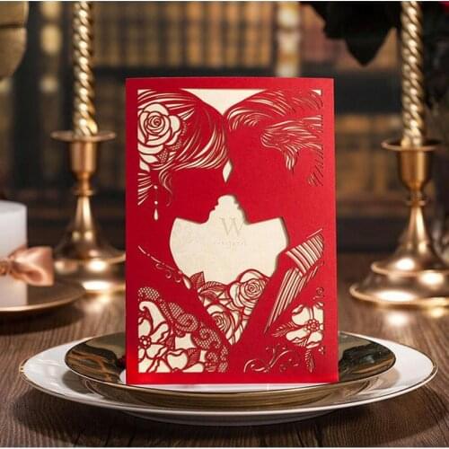 100pcs Laser Cut White Hollow-out Bride and Groom Engagement Wedding Invitations Card Event & Party Accessories ZA5438