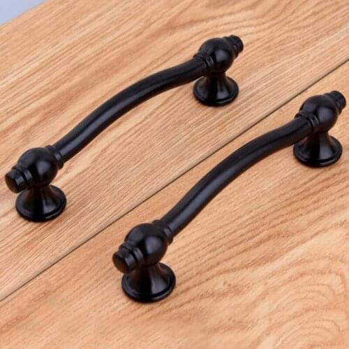 192mm American black solid kitchen cabinet wardrobe door handles 128mm 96mm moden simple black drawer dresser knobs pulls 5"