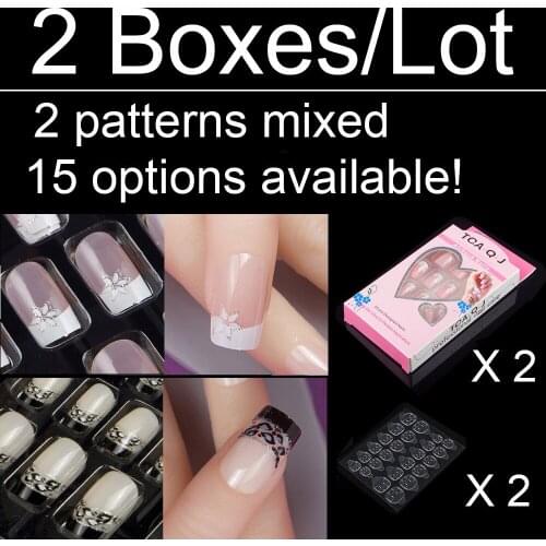 2 Boxes/lot faux nails,full cover nail tips,acrylic nails,fake nails with designs,false nail tips,press on nails,fingernails art
