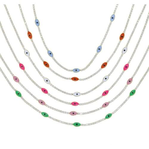 2021 Summer New Colorful Rainbow Jewelry Neon Enamel Evil Eye Charm Tennis Choker Necklace