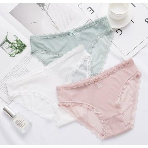 3Pcs Sexy Lace Panties For Women Underwear Transparent Panty Lingerie Breathable Hollow Out Briefs Low-Rise Panties Female