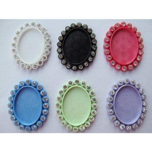 5pcs White Rhinestone Multicolor Flatback Oval Resin Pendant Charm Finding,Base Setting Tray Bezel,fit 18mmx25mm Cabochon Cameo