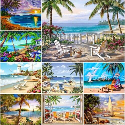 5D DIY Diamond Painting Beach Scenery Rhinestone Art Picture Kit Full Diamond Embroidery Mosaic Handmade Gift Home Decoration