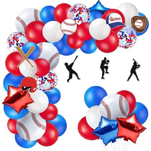 72PCS Sports Baseball Theme Party Supplies Blue Red White Confetti Balloon Garland Arch Set Home Run Teenager Kids Classic Toys