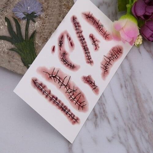 8 Pcs/set Halloween 3D Tattoo Sticker Waterproof Design Scar Small Pattern Temporary Tattoo Body Art Fake Tattoo