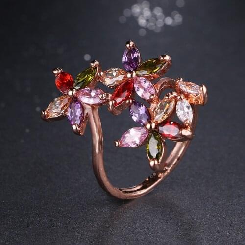 Bettyue Brand Unique Design Fashion Charm Rings Rose Gold Color AAA Zircon Wedding Flower Rings For Women Wedding Party Gift