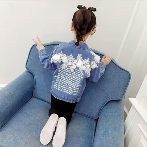 Kids Coat Sprig 2020 Children Clothing Teenage Girls Princess Jeans Jackets Pink Lace Flower for Toddler Baby Girls Denim Tops