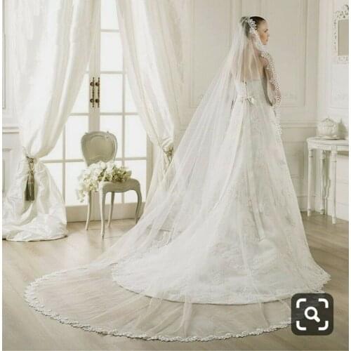3 Meter Cathedral Long Wedding veil Lace Edge White Ivory Bridal Veils Without Comb Wedding Accessories