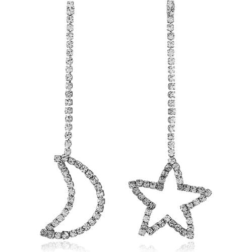 Europe and the United States Fashion Shining Rhinestones Star Moon Earrings Women Long Asymmetric Earrings jewelry Accessories