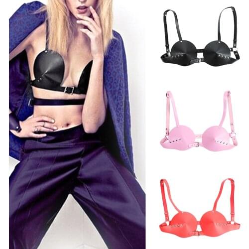PU Leather Cup Bra Bullet Buckled Adjustable Lingerie Body Harness Clubwear