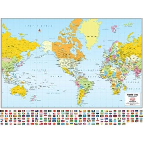 The World Mercator Projection Map With National Flags 150x100cm Non-woven Foldable World Map For Travel And Education
