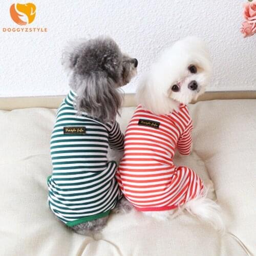 8 Colors Cute Small Dogs Pajamas Winter Warm Cozy Striped Pet Dogs Cat Clothes Puppy Jumpsuit For Dog Coat Dogs Clothing Shirt