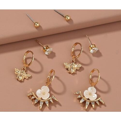 Fashion Statement Bee Dangle Earrings Set For Women Alloy Round Ear Stud Aesthetic Heronsbill Eardrop Luxury Jewelry Charm Gift