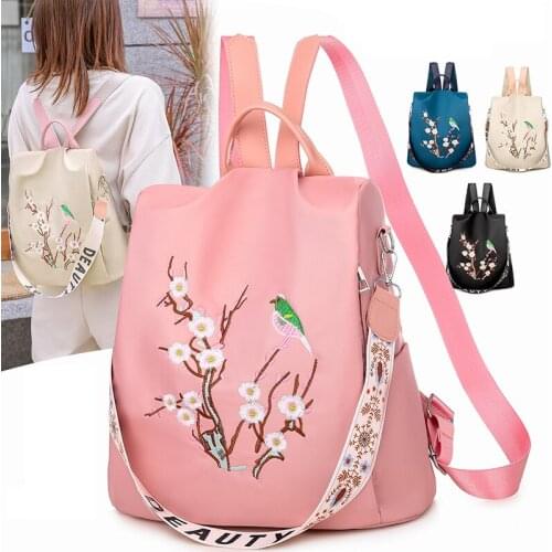 Fashion Female Bagpack Embroidery Print School Shoulder Bags Anti-theft Travel Casual Knapsack Mochila Teenager Girls Backpack