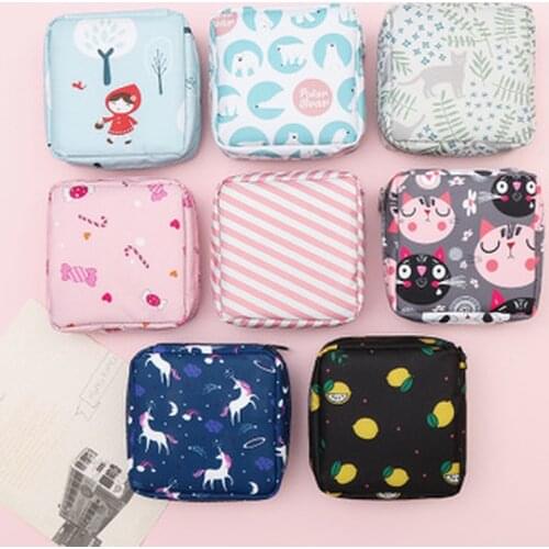 Cartoon Cosmetics Mini Storage Bag Headphone Case Sanitary Credit Card Holder Girl Sanitary Pad Bag Napkin Coin Purse Organizer