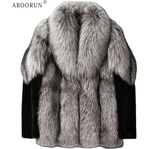 ABOORUN Mens Faux Fox Fur Jacket High Quality Artificial Fur Coat Winter Casual Warm Parka for Couple