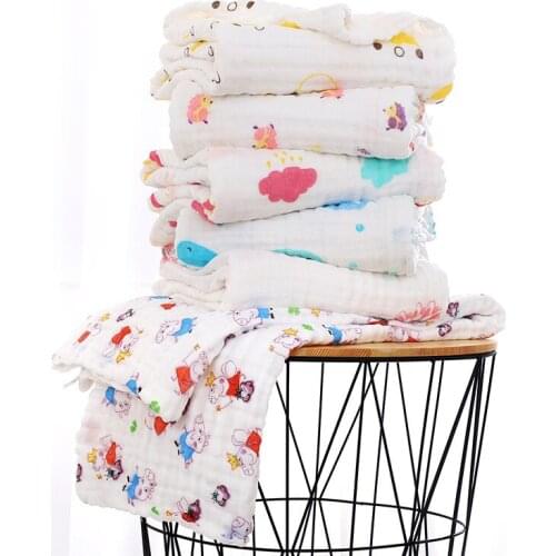 Newborn Soft Cartoon Sprint Blanket Cotton High Quality Baby Six Layer Gauze Bath Towel Infant Safe Folding Seersucker Children