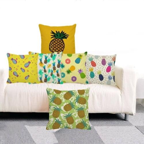 XUNYU Tropic Pineapple Cushion Cover Cartoon Pineapple Pattern Linen Pillowcase Sofa Bed Home Decoration Throw Pillowcase D0049