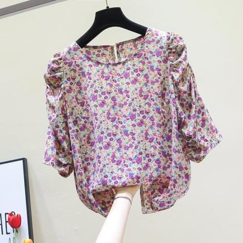 2020 New Summer Womens Casual Floral Printed Chiffon Tops Blusas Mujer Korean Lady Vintage O Neck Shirts Blouse Plus Size Z05