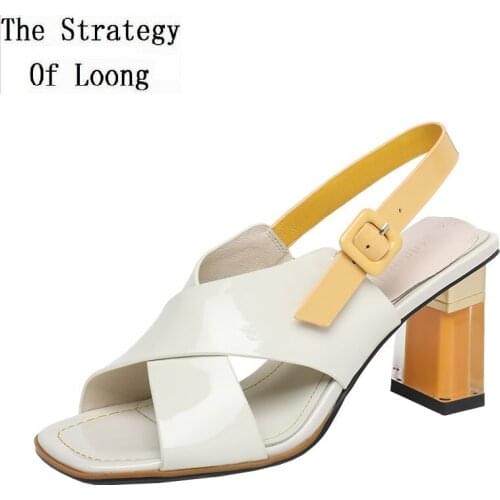 Summer New European America Style Fashion Bling Mixed Colors Buckle Belt Peep Toe Patent Leather Women Gladiator Sandals 200904