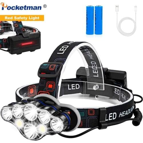 Newest 7 LED Headlight USB Rechargeable Headlamp Waterproof Head Front Light Use 18650 Battery Head Torch Camping Head Lamp