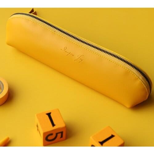 Simple Style Pencil Bag PU Zipper High Capacity Colorful INS Style Students' Pencil Bag