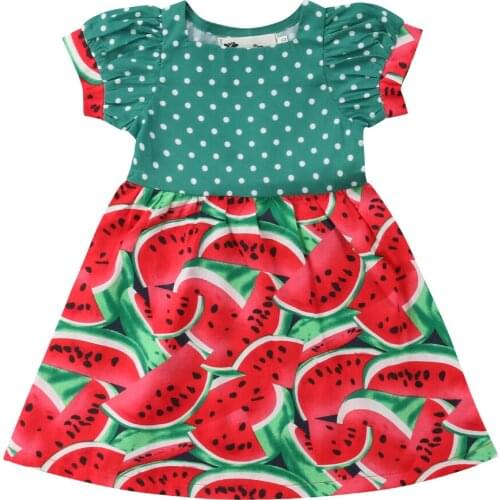 Infant Kid Girl Polka Dot Floral Watermelon Printed Casual Short Sleeve Dresses One-Piece Costume Size 1-3T