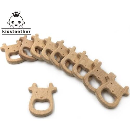 Handmade Wooden Organic Safe Baby Teether Cattle Pendent Organic Natural Beech Wooden Animal Toy DIY Jewelry Making Accories
