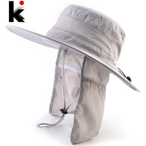 Mens Sunhat Summer Breathable Quick-dry Sun Hat Men Wide Brim Sun Screen Cap With Neck Sun Towel Outdoor Fisherman Bucket Caps