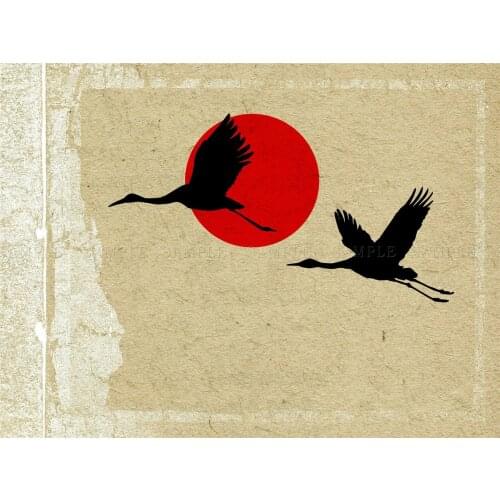 PAINTING ROUGH SILHOUETTE CRANES SUN ORIENTAL Art print Silk poster Home Wall Decor