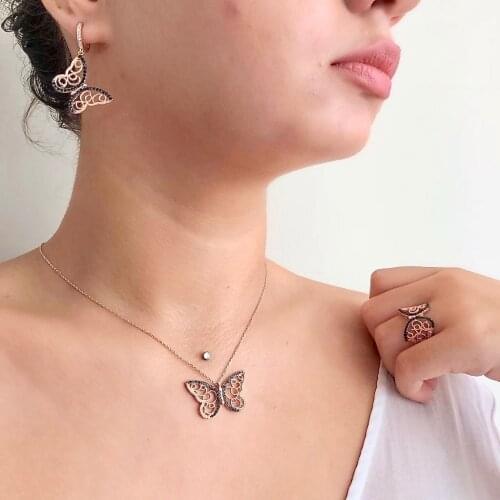 Butterfly Dot 925 Sterling Silver Necklace Set Women Girls Gift Jewelry Accessories Fashion Handmade Elegant Chain