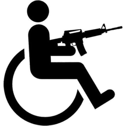 15cm*16cm Handicapped Wheelchair Gun Creative Vinyl Car-Styling Stickers Decals Black/Silver S3-4745