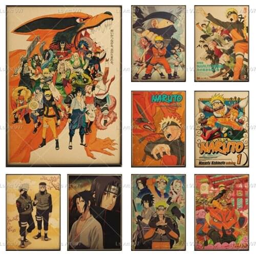 Vintage Poster Japanese Anime Naruto Cartoon Comic Canvas Painting Retro Poster Wall Art Pictures Living Room Home Decor Cuadros