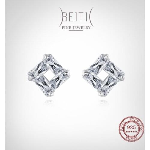 Beitil Simple Exquisite Square With Clear Zircon Stud Earrings For Women Classic 925 Sterling Silver Fashion Jewelry
