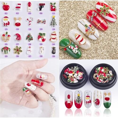 10Pcs/Box Christmas Style Snowman Tree Boots Bells Deer Transfer High Quality UV Gel Polish Nail Art Mixed Nail Decoration