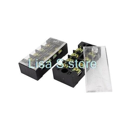 2 Pcs Dual Row 4P Screw Connector Electric Barrier Terminal Block Strip 35A