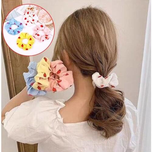 2021 Women Strawberry Scrunchies Elastic Hair Bands Girls SweetPonytail Rope Mesh Floral Head Tie Accessories