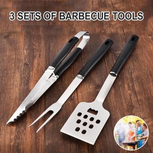 3pcs Stainless Steel Grill Utensil Set Barbecue Spatula Fork Tongs Portable Multifunction BBQ Grill Tools Kitchen Tools