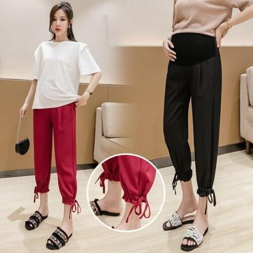 81170# Maternity pants Summer Adjustable Solid Color Elastic Waist Belly Support Pants Maternity Leggings Maternity Trousers