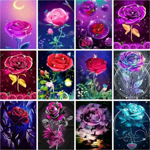 HUACAN Diy Diamond Painting Embroidery Rose Flower Decor Home Diamond Mosaic Fantasy Floral Wall Sticker