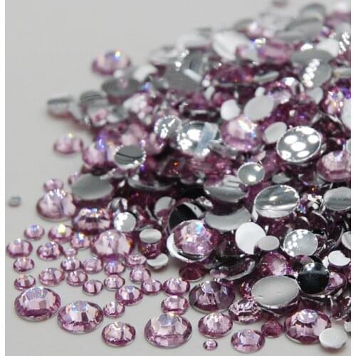 Free Shipping Rhinestones For Nails Art Decoration Mixed Sizes Light Pink Flat Back Non Hotfix Glue On Diamonds