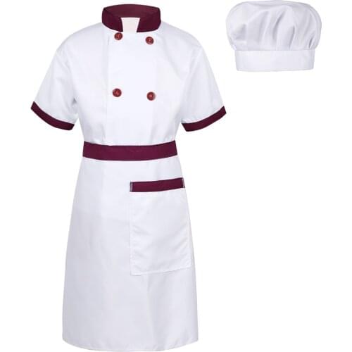 Kid Costume for Chef Uniform Jacket Children Front Pocket Bib Apron Boys Girls Cosplay Kitchen Restaurant Performance Clothes
