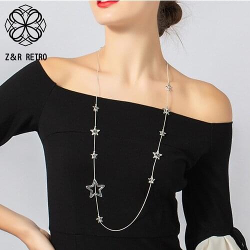 Silver Color Stars Long Chains Necklace Collar Decorative Jewelry for Women Suspension Aesthetic Pendants Unusual Accessories