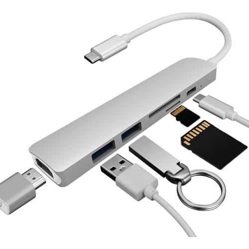 Type-c Docking Station 6-in-1 Type-c HUB Dock 4K HD Compatible With HDMI Transmission USB3.0 Adapter Compatible Phone Computer