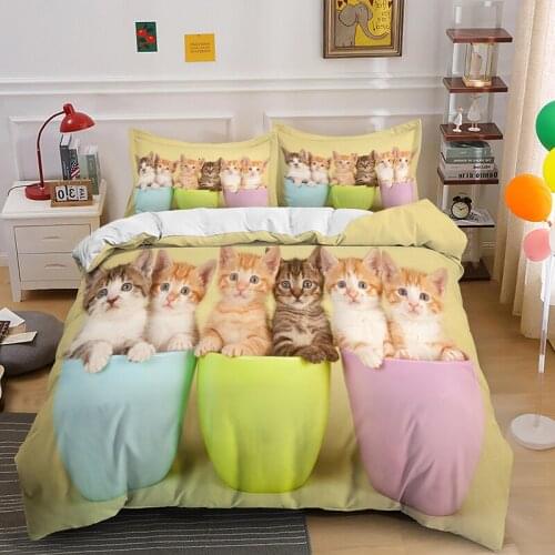 Cute Little Cat Bedding Set Pet Animal Comforter 3D Print Luxury Duvet Cover Set Home Textile Queen King Single Size Kawaii Gift