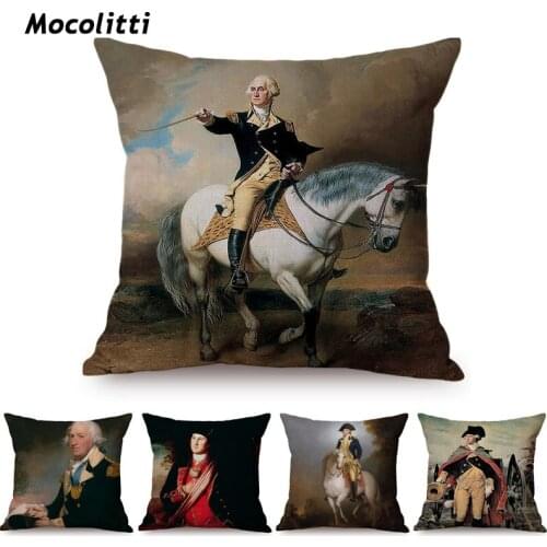 Oil Painting Art Great Celebrity General Costume Equestrian Portrait Design Sofa Throw Pillow Case Home Decorative Cushion Cover
