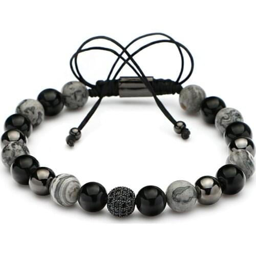 Mestylish Handmade Nature Stone Bead Micro Inlay Zircon Ball Charms Braided Bracelet Jewelry For Men Women Gift