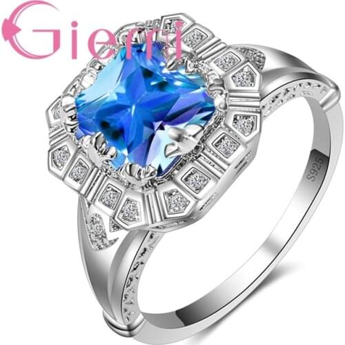 New Stylish Silver Jewelry Mystic Geometric Rings for Women Best Gifts Female Anel Engagement Bijoux Blue Stone